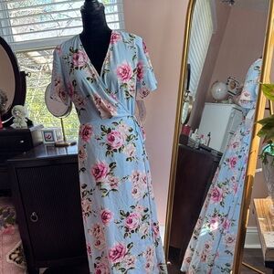 Magnolia Sky Floral Dress with Pink and Blue